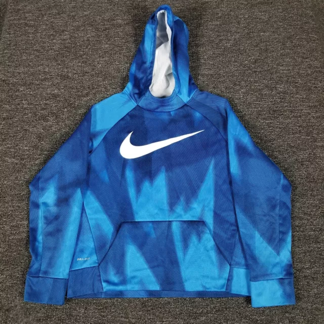 Nike Hoodie Boys XL Blue Big Center Swoosh Dri Fit Athletic Casual Pullover