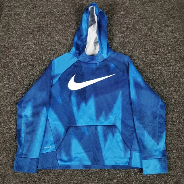 Nike Hoodie Boys XL Blue Big Center Swoosh Dri Fit Athletic Casual Pullover