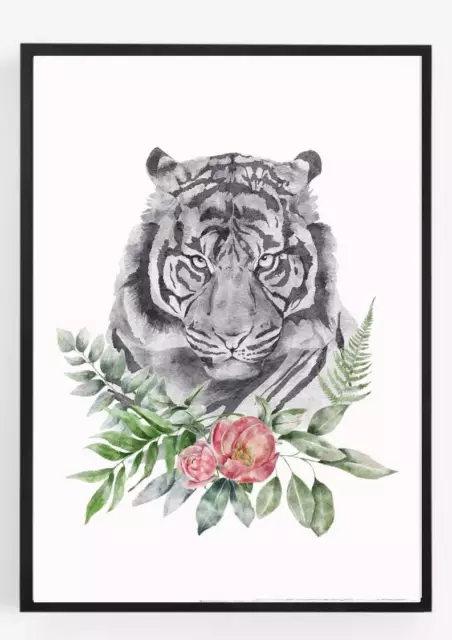 Floral Tiger Print Picture Poster Wall Art Decor Nursery Home Unframed 4