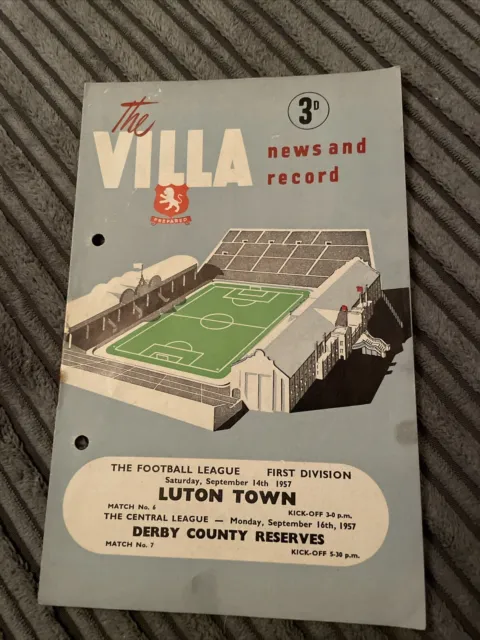 1957 Aston Villa V Luton Town 57/58 Division 1 League Programme V Derby Co Res