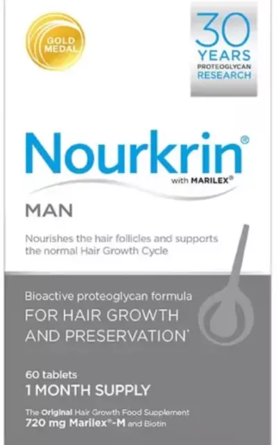 Nourkrin Man 1 Month Supply For Hair Growth & Preservation 60 Tablets EXP: 06/26
