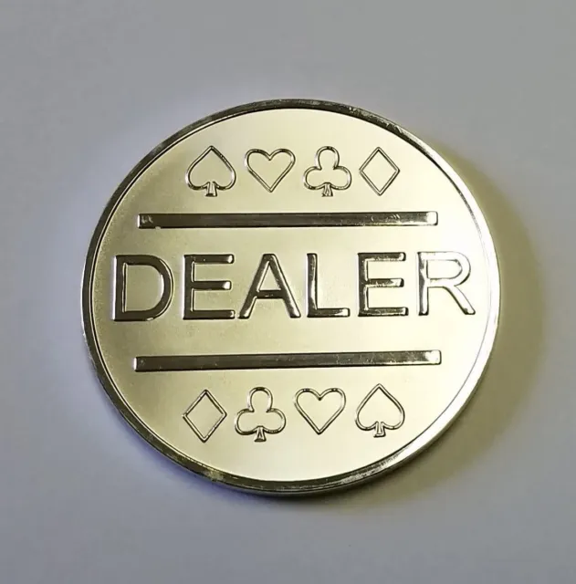 Silver Plated Metal Dealer Button in Case for Poker Games such as Texas Hold'em