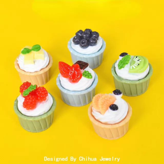 6 piezas Mini Juego de Comida de Casa de Muñecas Miniaturas Sabroso Pastel de Frutas Escala 1/6 Decoración