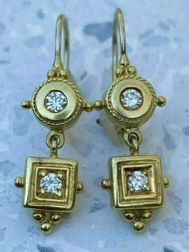 Lab-Created Vintage Art Deco Dangle Earrings 14K Yellow Gold Finish 2Ct Diamond