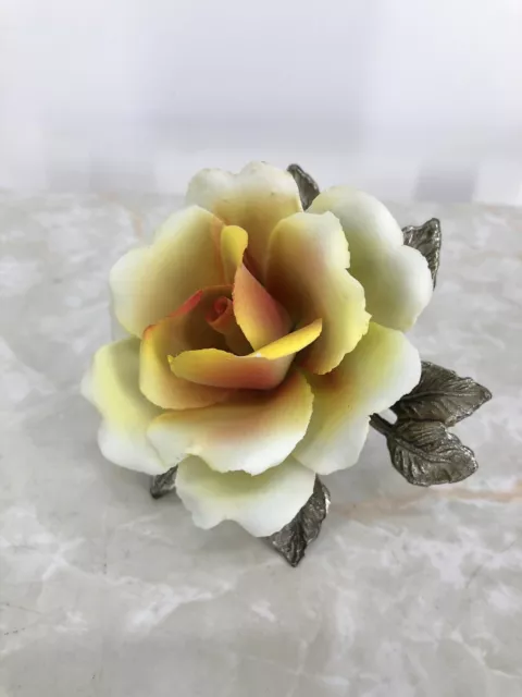 Vintage Hand Painted Porcelain Yellow Rose - Porcellane Artistiche Capodimonte