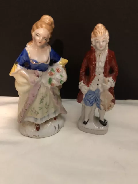 Vintage Porcelain Made in Occupied Japan Figurines Colonial Couple Hand Painted