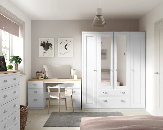 Ready Assembled Venice White Wardrobe Drawers Complete Bedroom Furniture Set