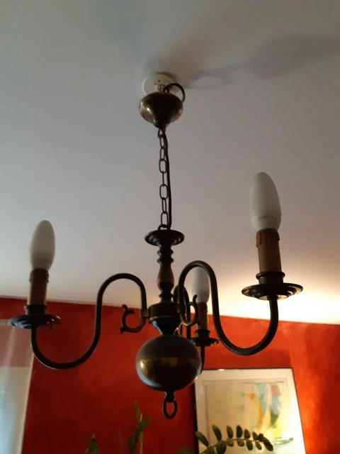 Lustre hollandais en bronze ou laiton 3 branches