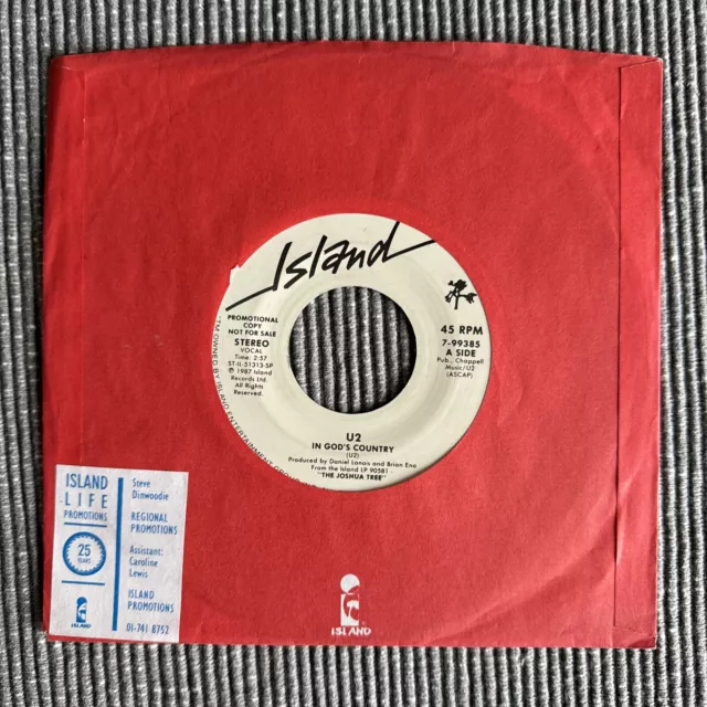 U2 In God’s Country Island Promotions 7” Vinyl