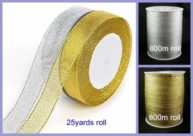 Wholesale Clearance Gold / Silver Glitter Sparkle Ribbon  6mm 10mm 12mm