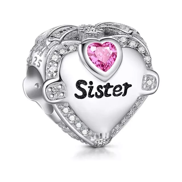 Sister I Love You Crystal Heart S925 Sterling Silver Bead Charm for Women