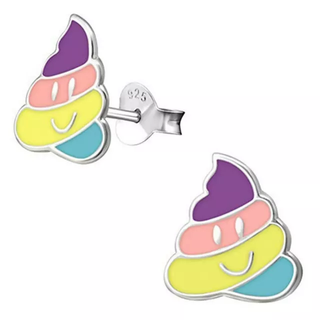 ICYROSE 925 Sterling Silver Unicorn POOP POO Kids Girls Stud Earrings 3644