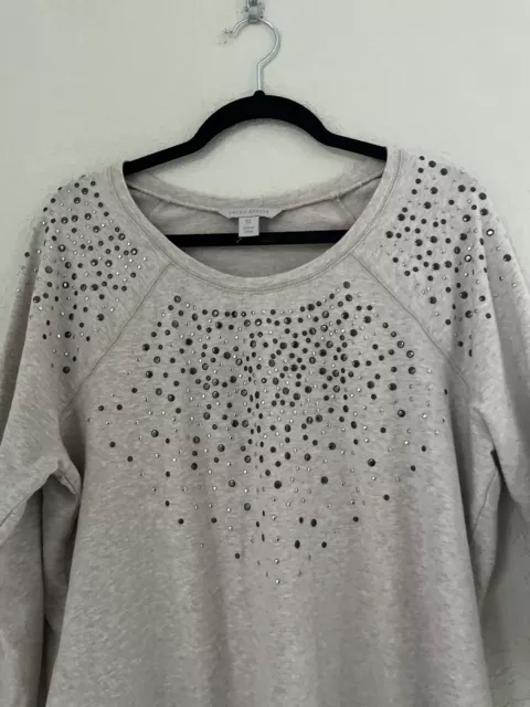 Laura Ashley Women's XL Embellished Studded  3/4 Sleeves Tan Sweatshirt 2