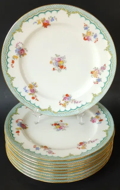 Mintons England Std Mark & Crown Salad Luncheon Plates Floral Green Gold Border