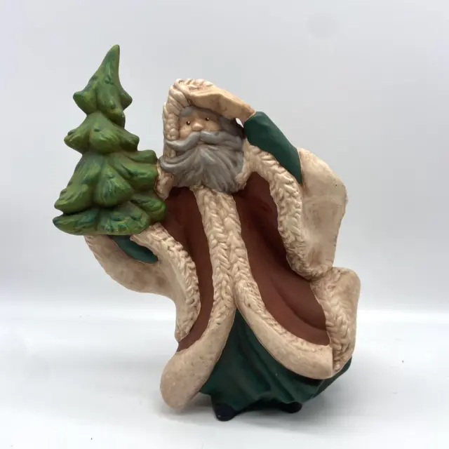 Vintage Ceramic Old World Santa Claus Carrying Christmas Tree Holiday Figurine