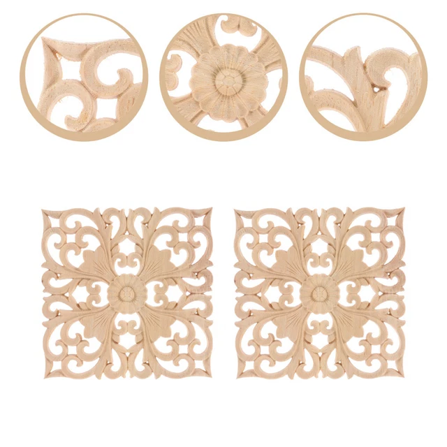 2 un. aplique tallado en madera para muebles puerta calcomanías de madera aplique decorativo onlay
