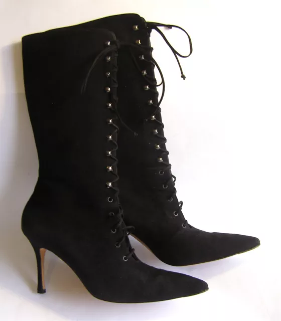 Manolo Blahnik Black Suede Lace-up knee boots EU 39.5