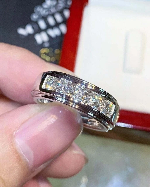 Round Cut Lab Created Diamond Men's Engagement Band Ring 14K White Gold Plated