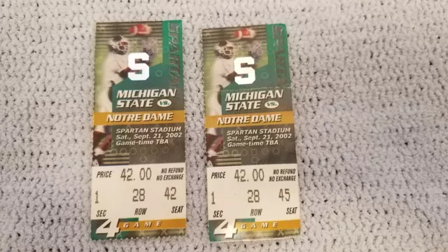 Michigan State vs Notre Dame College Football Ticket Stubs Set of 2 Sept 2002