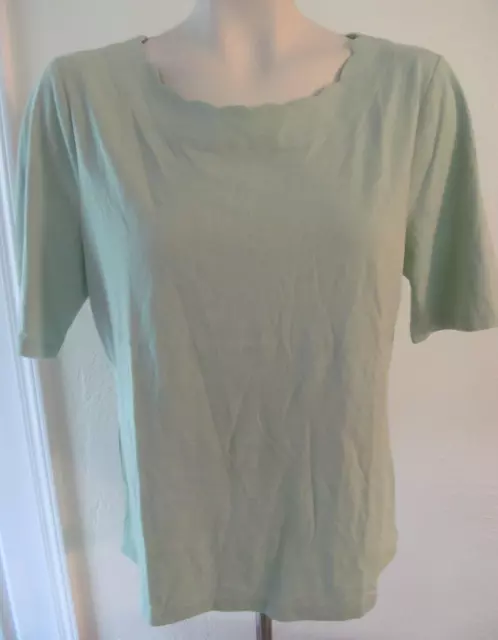 NWOT~TALBOTS Soft Green Cotton Knit Pullover Top Shirt Scallop Neckline~L Petite