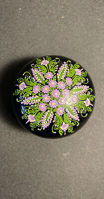 Vintage Japanese Black Lacquer Trinket Box Lidded Bowl Hand Painted Floral NICE