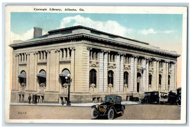 c1920's Carnegie Library Cars Passing Atlanta Georgia GA Antique Postcard