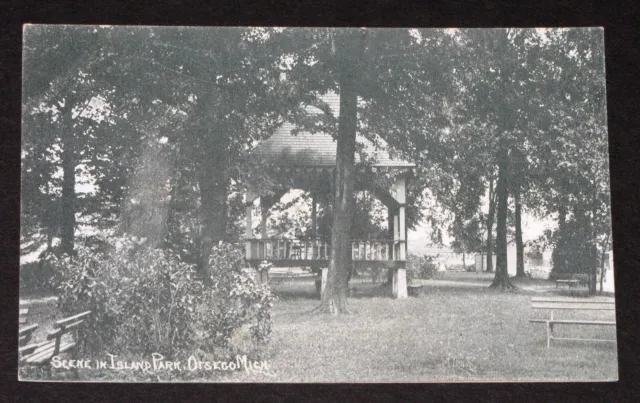 Michigan Otsego Island Park Scene Bandstand Allegan County Mich Vintage Postcard
