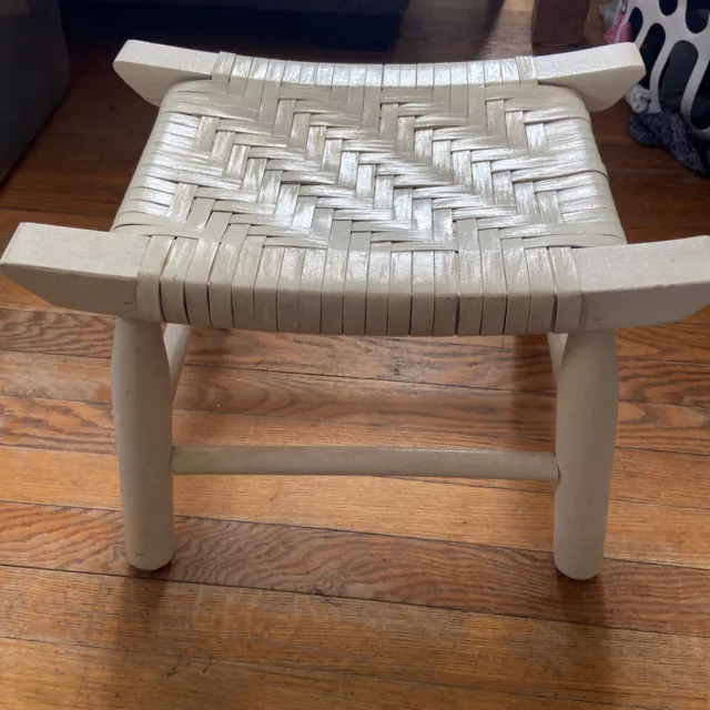 Antique Vintage Japanese Rectangular Stool Wood Frame Painted
