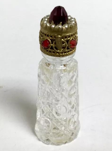 Made in Czechoslovakia Perfume Bottle Miniature Red Jewels Pearls