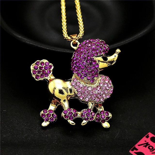 New Fashion Women Rose Poodle Cute Rhinestone Crystal Pendant Lady Necklace