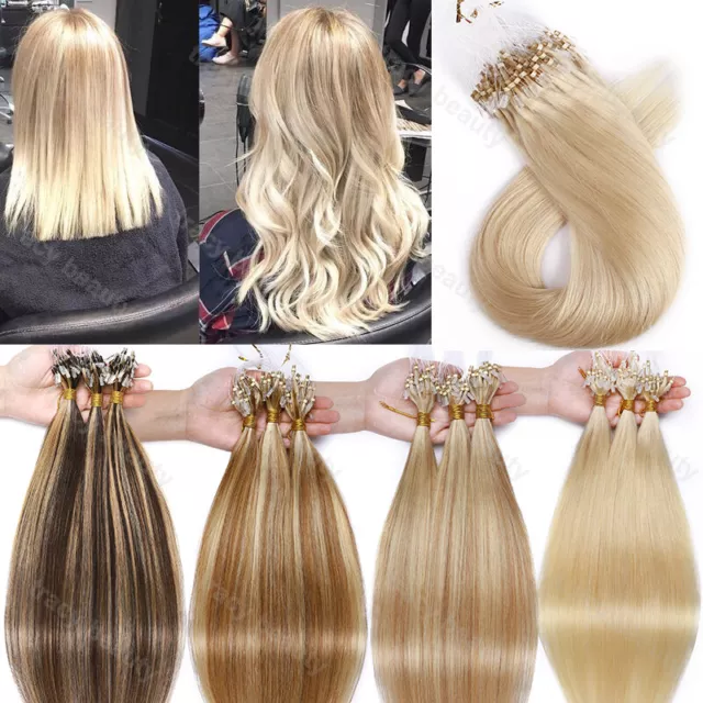 200 Strähnen Micro Loop Remy Echthaar Extensions Haarverlängerung Lined Bonded