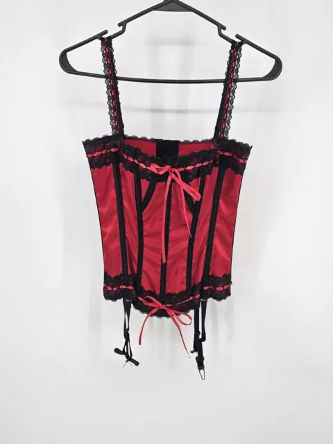 SHIRLEY OF HOLLYWOOD size 34 bustier corset pinup Boudoir red satin ...