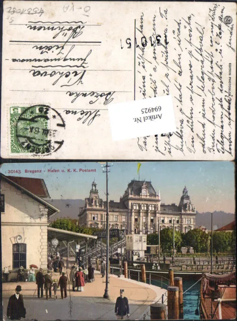 694925 Bregenz am Bodensee Hafen Postamt gel Jicin Böhmen