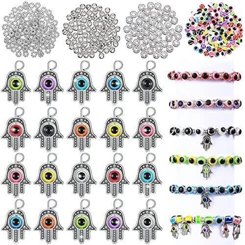 440 Pieces Evil Eye Charms Set with 120 Evil Eye Beads 20 Hand Evil Eye