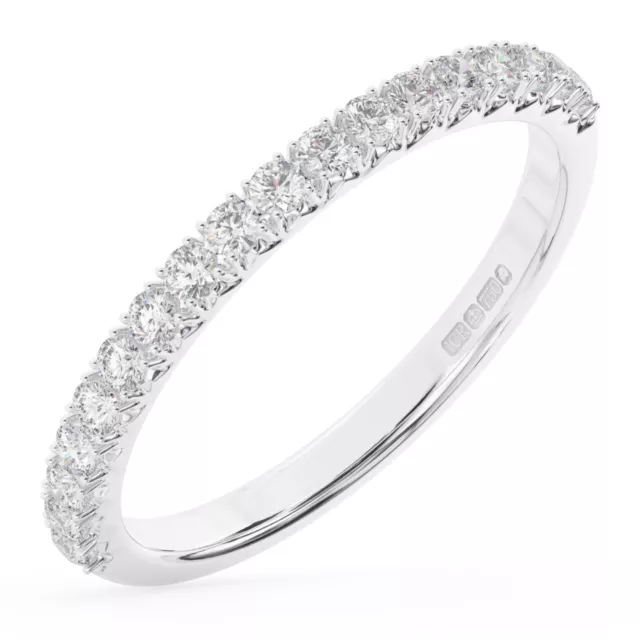 2 MM Claw Set Round Cut Diamonds Half Eternity Wedding Ring In 950 Platinum