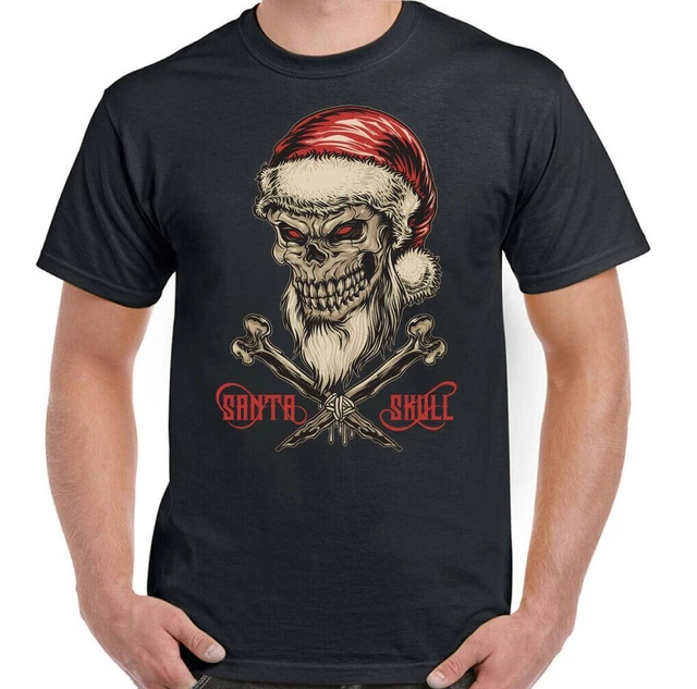 Santa Skull Christmas T-Shirt Xmas Mens Funny Secret Biker Motorbike Grim Reaper