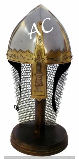 SCA Viking Nasal Helmet Medieval Steel Chain mail Hand Forged Helmet with Stand
