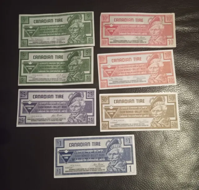 Lot of 7 CTC Canadian Tire Money Coupons from Canada 5, 10, 25, 50 cents 1.00