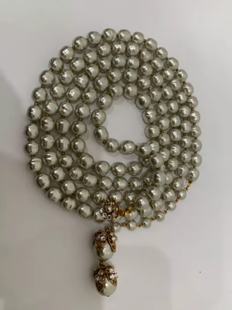 Sign Miriam Haskell Huge Dark Gray Pearls Baroque Rhinestone Necklace Jewelry