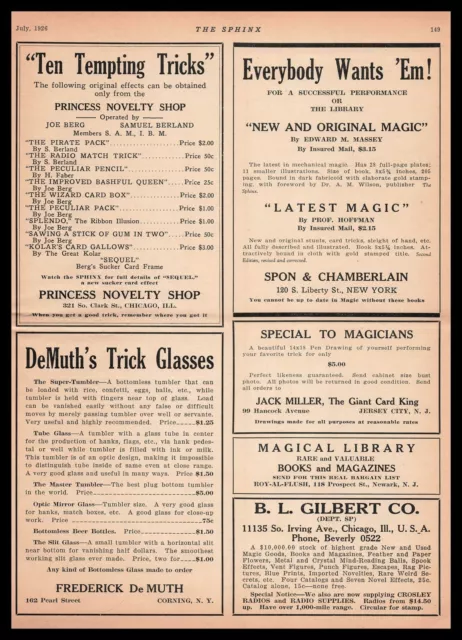 1925 Frederick De Muth Corning New York Magic Trick Glasses Vintage Print Ad