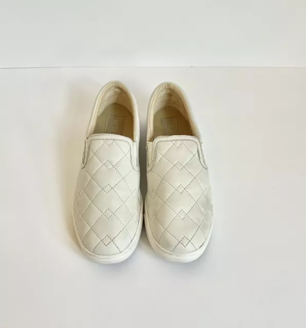 UGG Shoes Womens Size 8 Fierce Deco White Leather Quilted Top Slip On Sneakers