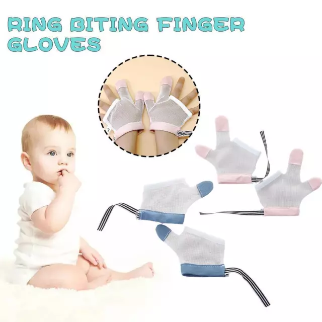 Saugen Daumenstopp Baby Finger Handschuhe Kindergarten Kind essen Stoff NEU V7U8