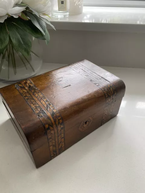 Antique Tunbridge Ware wooden box / Victorian Inlaid with domed lid restoration 3