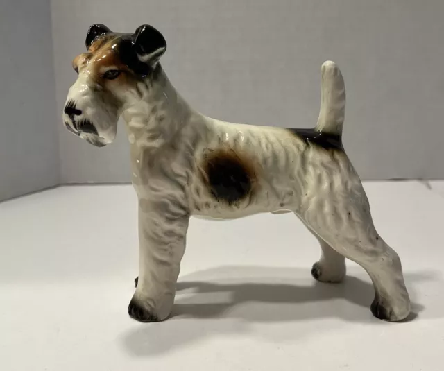 Vintage Porcelain Fox Terrier Dog Figurine  Wales? Japan 5”x5.5”