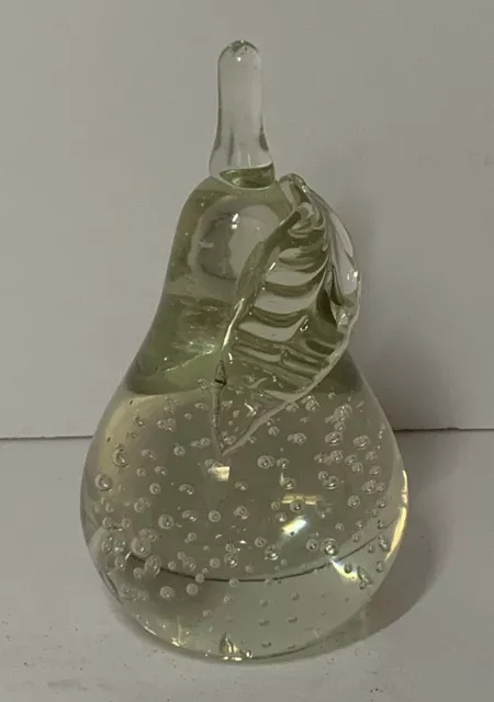 Vintage Art Glass Pear Bullicante Controlled Bubbles Figurine Paperweight- 4.25”