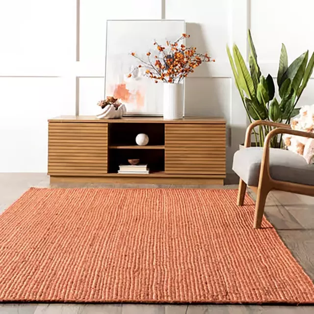 Area Rug 100% Orange Jute Handmade Braided Carpet Rustic Look Modern Runner Rug