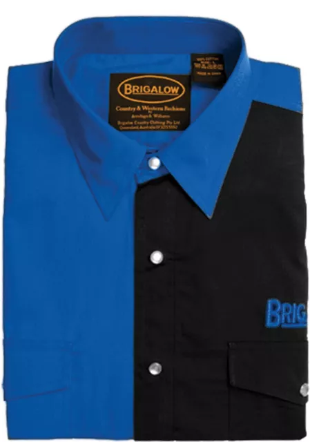 New Mens Two Tone Cotton Shirts-8008-W-Royal/Black  Western Shirt Brigalow