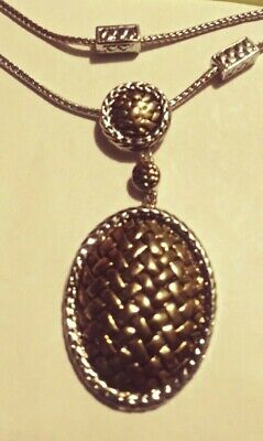 estate multistranded silver/bronze tones metal beads oval pendant 18" necklace