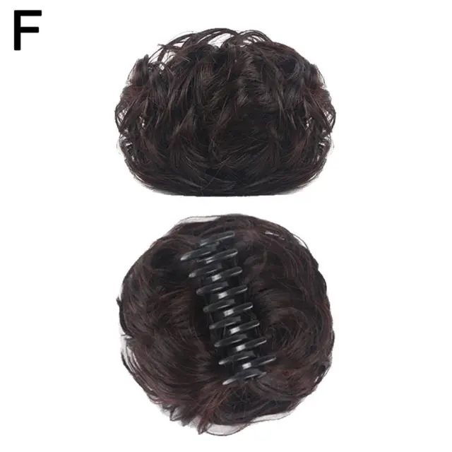 Dark brown-L Synthetic Natural Clip on in Messy Hair Bun Extension Chignon Ha H6