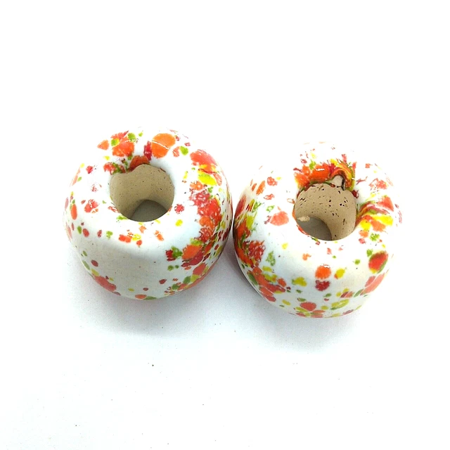 Vintage Mid Century Macrame Beads Huge Ceramic Bead Lot Orange Speckled 3